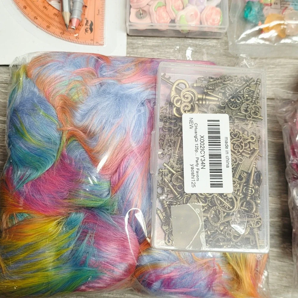 Bulk Craft Supply Lot Meching Acrylic Diamonds Sealing Wax Skeleton Keys Ribbon
